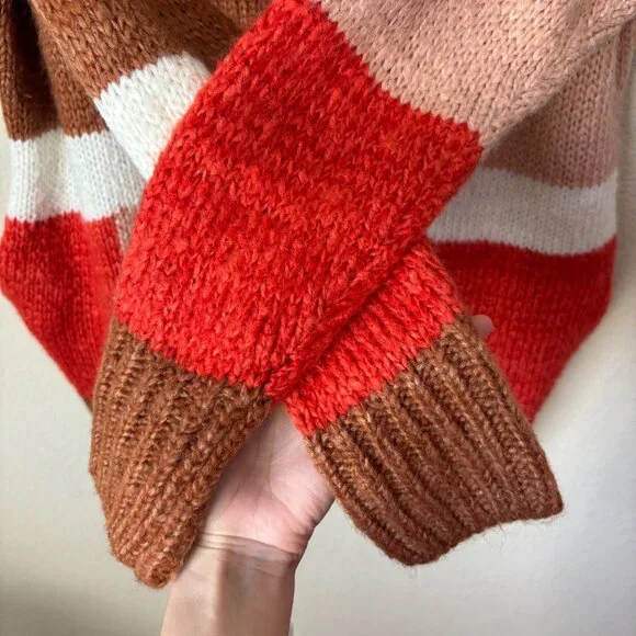 Lush Cozy Wool Blend Oversized Grandpa Colorblock Cardigan Sweater - Picture 8 of 12